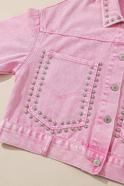 Outerwear/Denim jackets Pink Rivet Studded Pocketed Denim Jacket