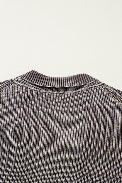 Dark Brown Mineral Wash Exposed Seam Patchwork Knit Open Sweater Cardigan