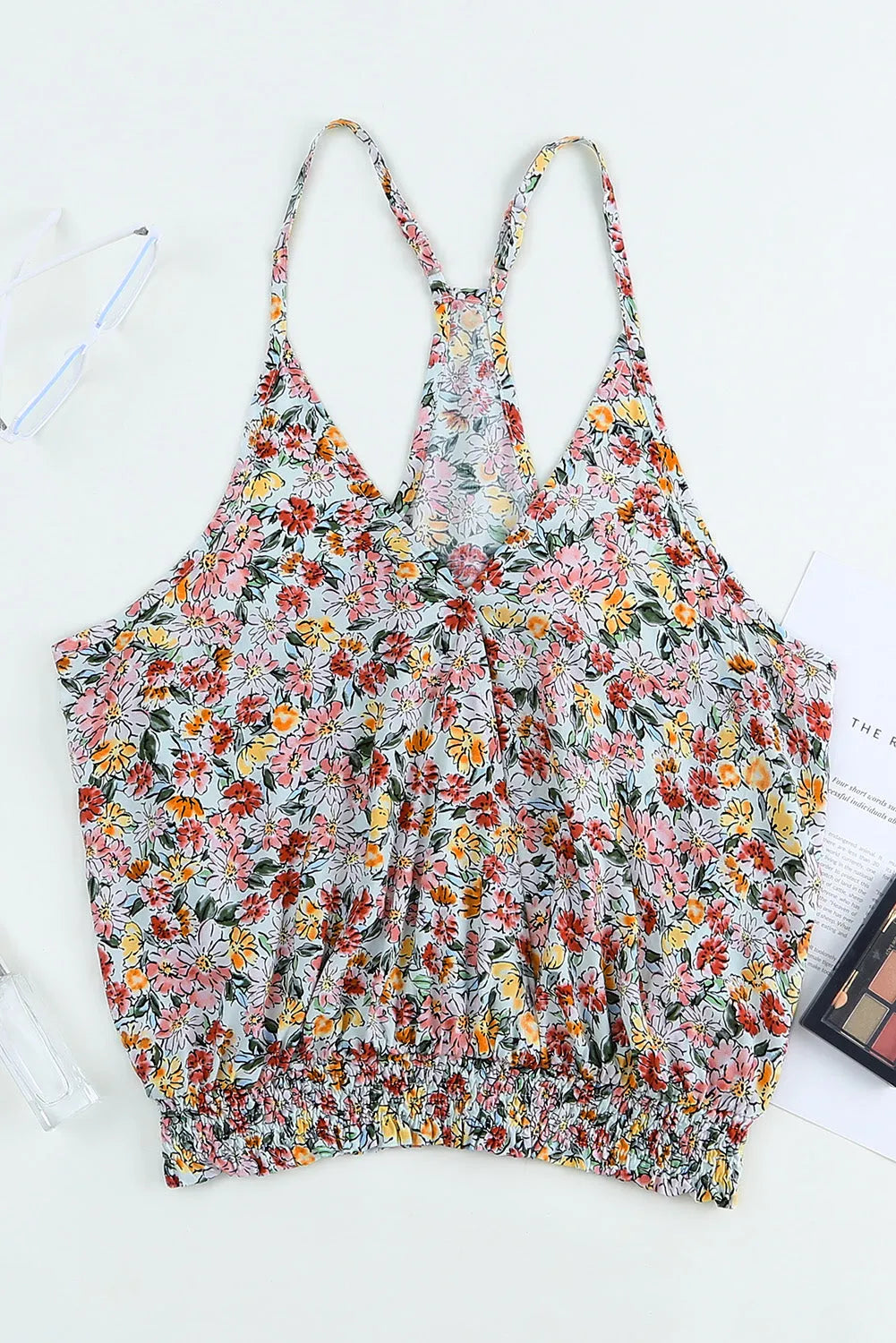 Multicolor Wrapped V Neck Floral Tank Crop Top - Chic Meadow Boutique 