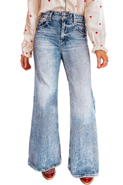 Beau Blue Acid Wash Pocket Detail Flare Jeans