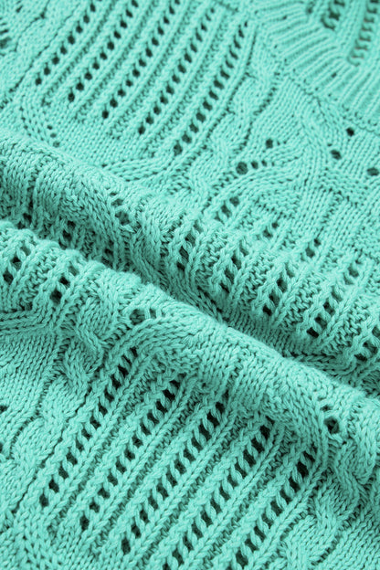 Mint Green Pointelle Knit Patterned Scalloped Trim Short Sleeve Sweater