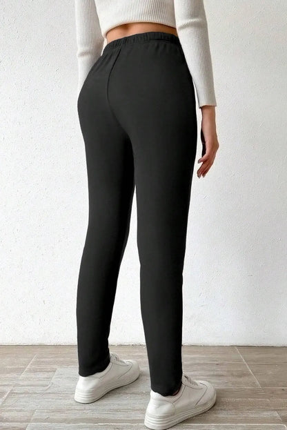 Black Thermal Lined Drawstring High Waist Leggings - Chic Meadow Boutique 