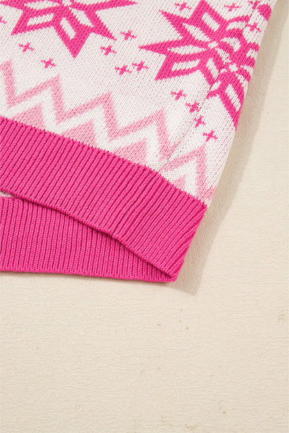 Rose Red Christmas Snowflake Quarter Zip Collard Sweater