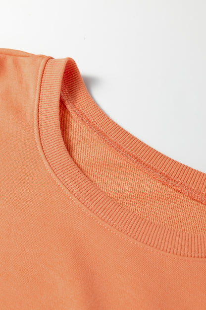 Grapefruit Orange Floral Bow Patched Exposed Seam Patchwork Slit Baggy Sweatshirt