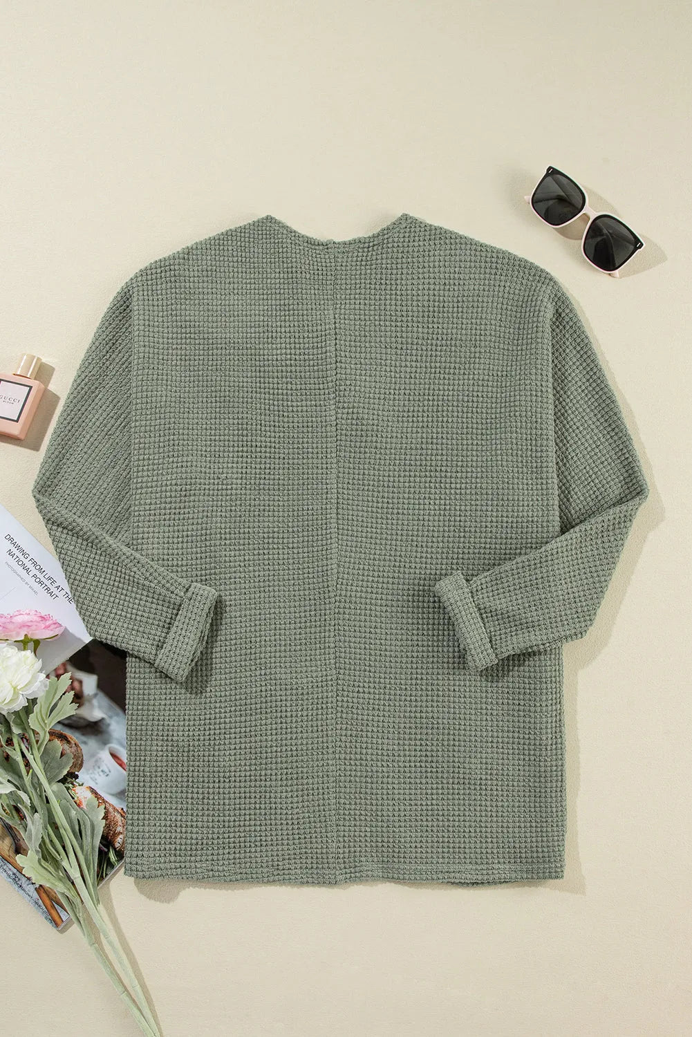 Laurel Green Waffle Knit Open Front Cardigan - Chic Meadow Boutique 