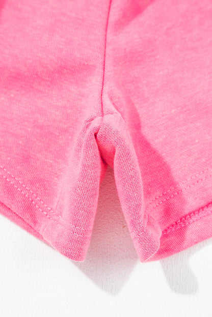 Bonbon Mineral Wash Drawstring Waist Hollow Out Back Short Sleeve Romper