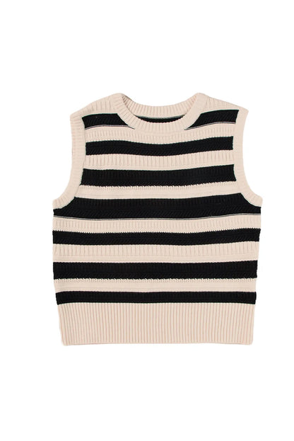 Black Stripe Ribbed Trim Knitted Sweater Vest - Chic Meadow Boutique 