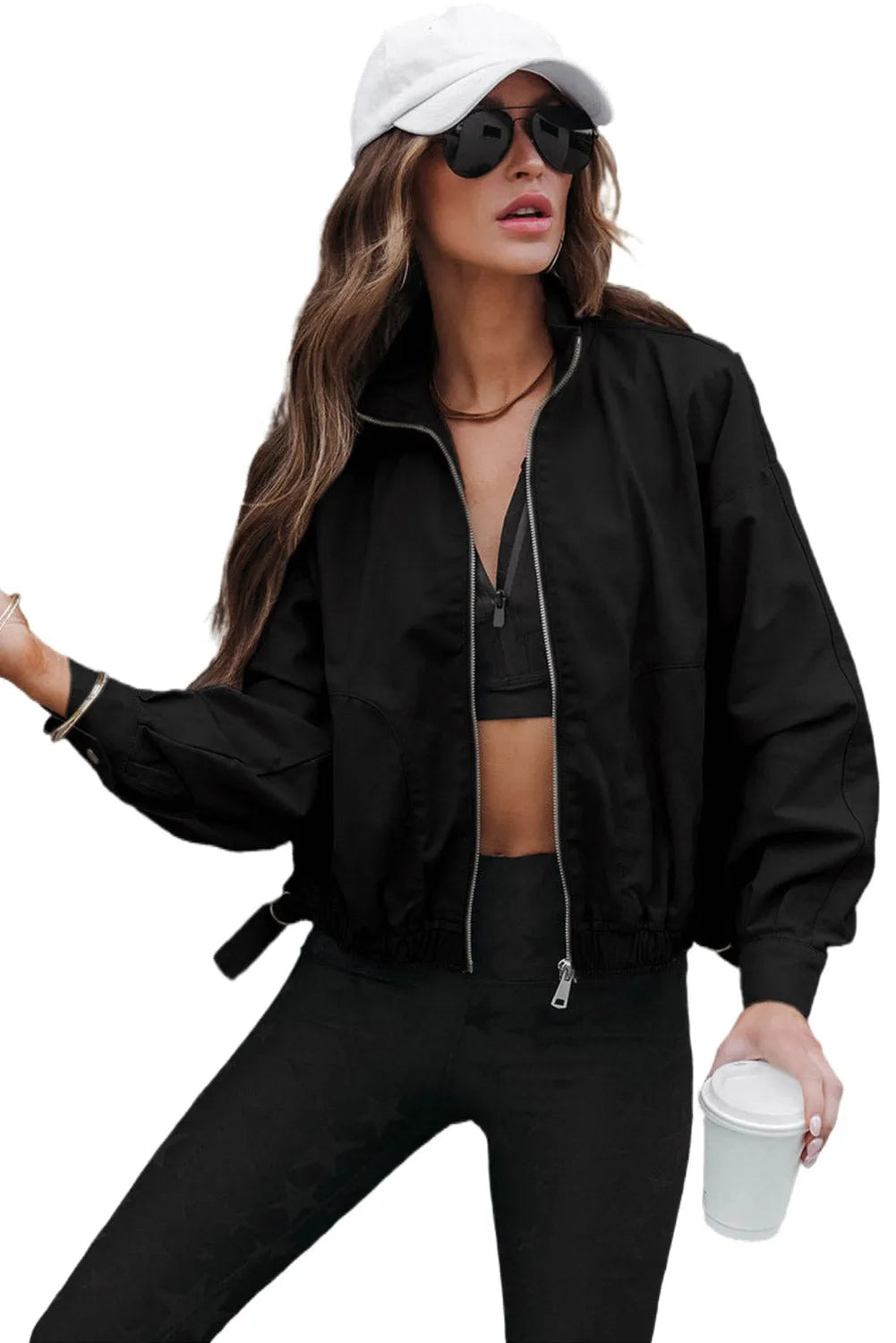 Black Solid Full Zipped Jacket - Chic Meadow Boutique 