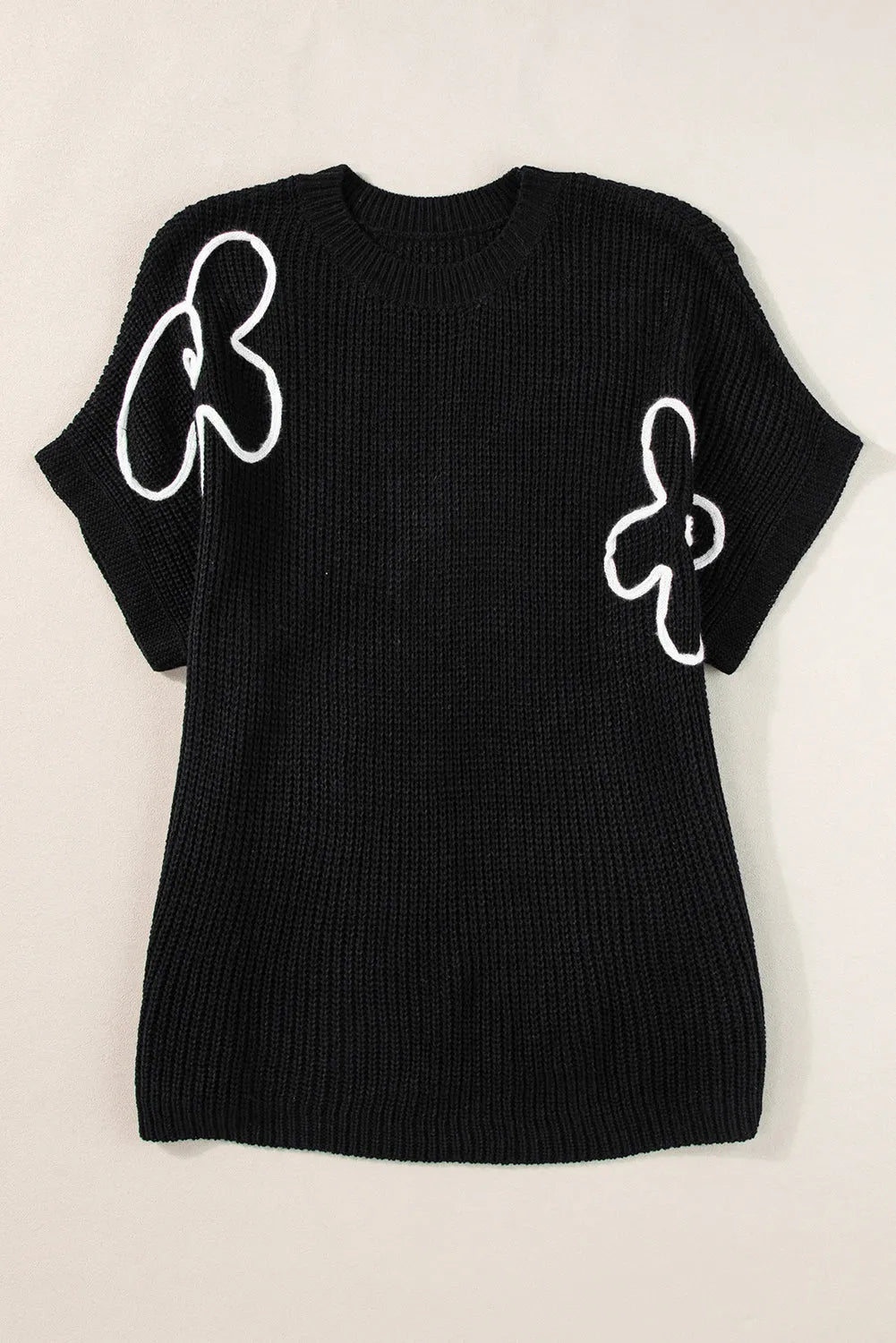 Black Flower Embroidery Sweater Tee - Chic Meadow Boutique 