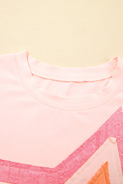 Light Pink Eyelet Lace Star Applique Plus Size T Shirt