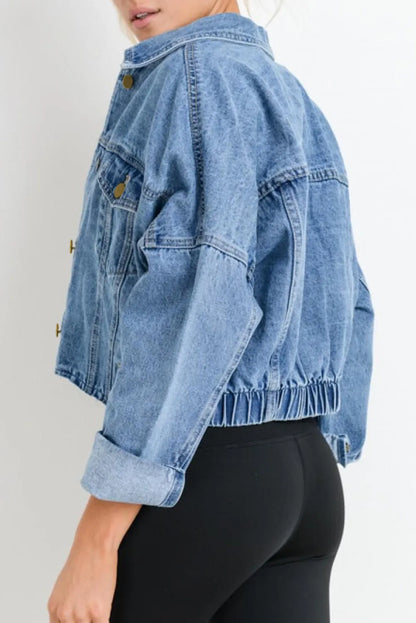 Sky Blue Medium Wash Chunky Cropped Denim Jacket - Chic Meadow Boutique 