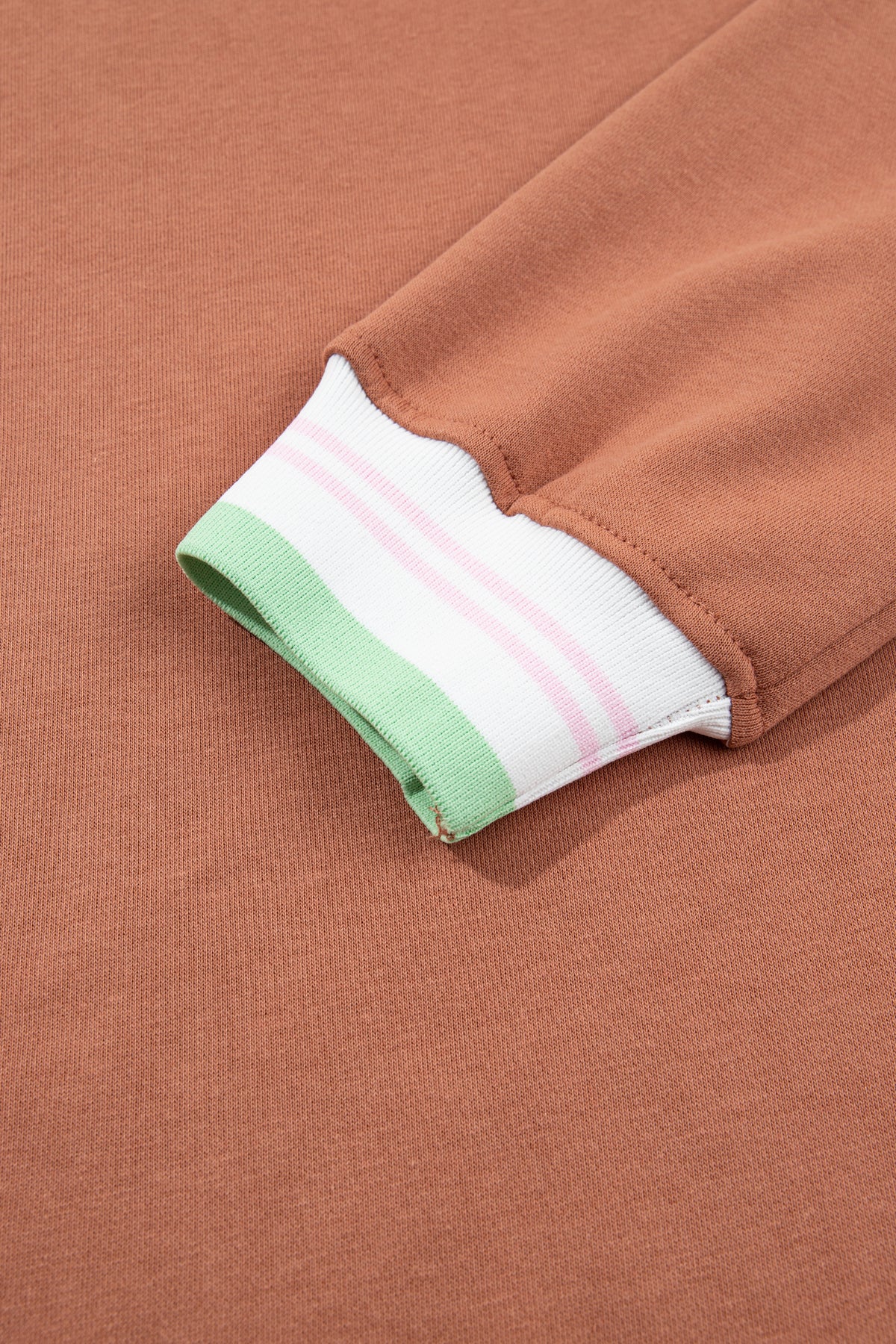 Straw Yellow Contrast Striped Trim Baggy Pullover Sweatshirt