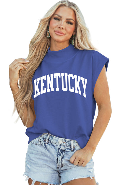 Sky Blue KENTUCKY Leopard KY Double Side Printed Mock Neck Tee