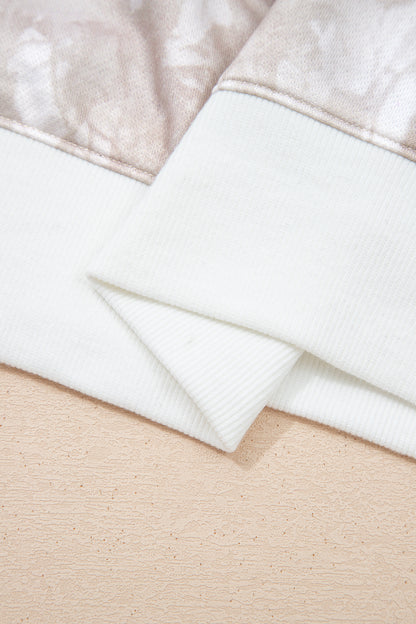 White Abstract Woodland Print Balloon Sleeve Pullover Drawstring Mini Skirt Set