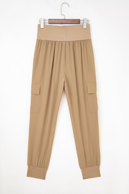 Camel Elastic High Waist Pocketed Cargo Jogger Pants