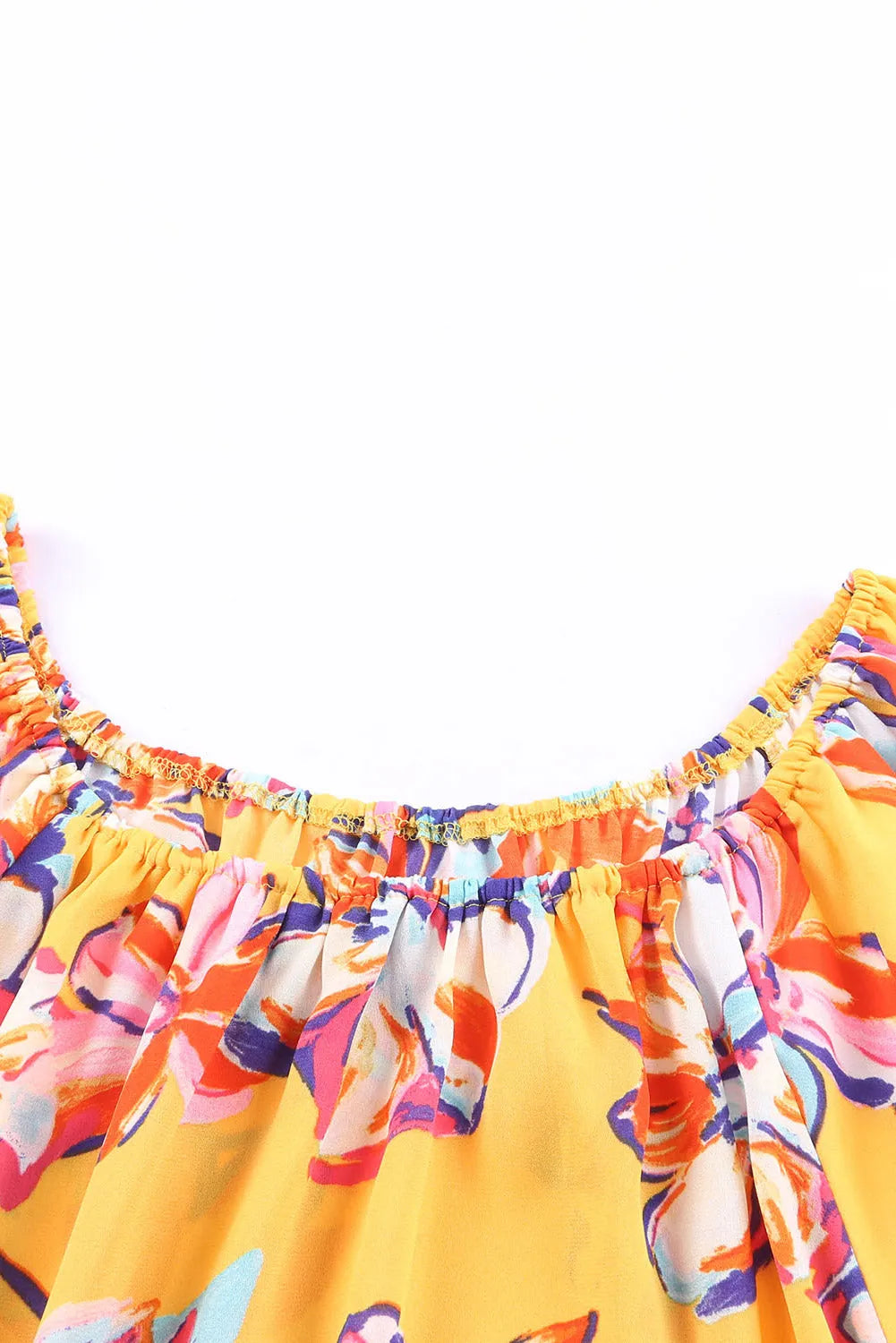 Yellow Floral Print Elastic Neckline Blouse - Chic Meadow Boutique 