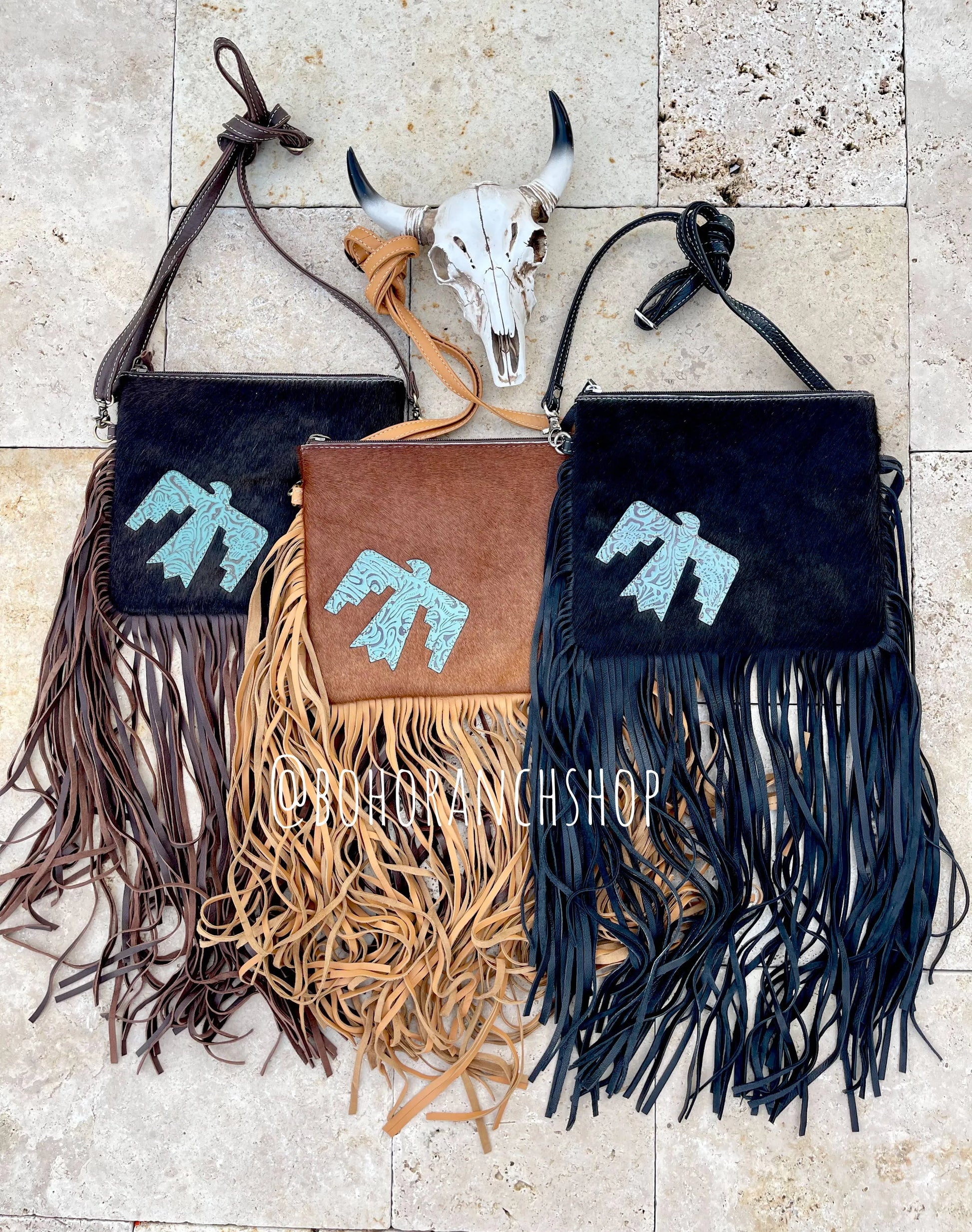 THUNDERBIRD COWHIDE CROSSBODY tooled Leather Cowhide Clutch - Chic Meadow Boutique 