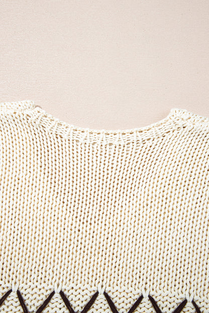 Parchment Contrast Stitch Detail V Neck Drop Shoulder Sweater