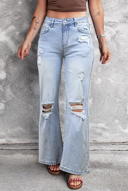 Beau Blue Vintage Light Wash Distressed Flare Jeans - Chic Meadow Boutique 