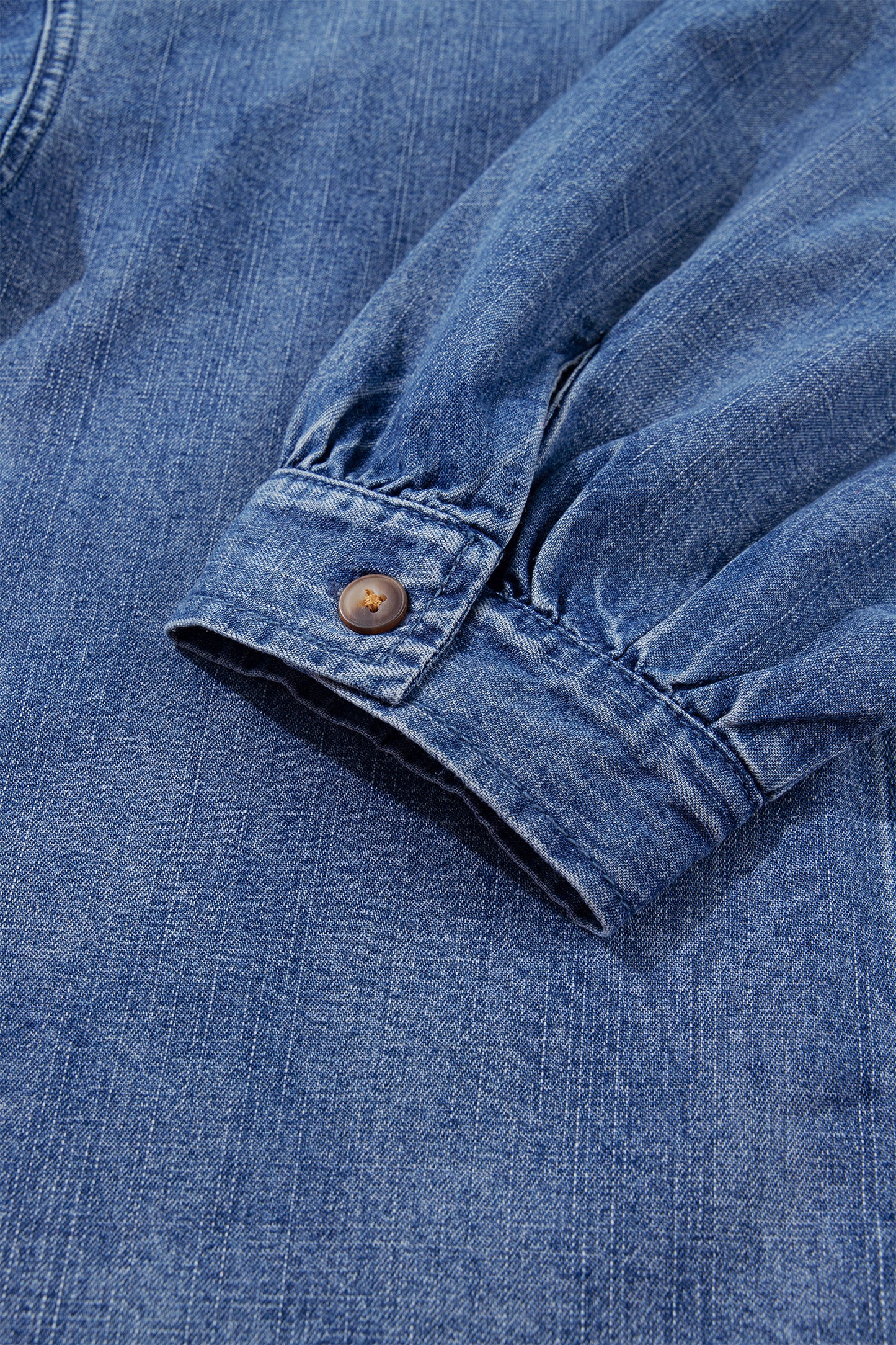 Dusk Blue Three Quarter Sleeve Button Front Loose Denim Shirt