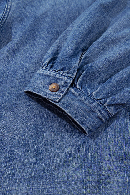 Dusk Blue Three Quarter Sleeve Button Front Loose Denim Shirt