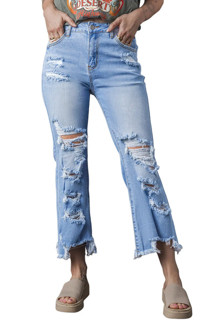 Sky Blue Heavy Destroyed High Waist Jeans - Chic Meadow Boutique 