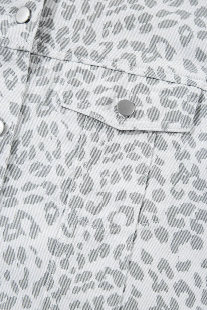 White Leopard Printed Flap Pocket Denim Jacket - Chic Meadow Boutique 