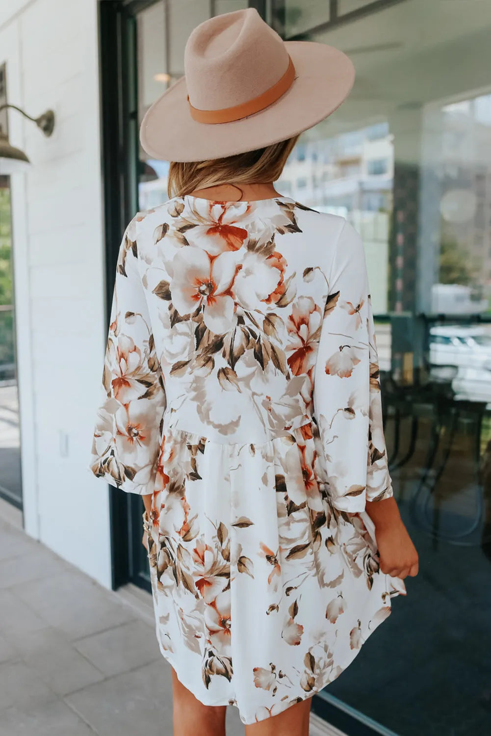 White V Neck 3/4 Sleeve Floral Dress - Chic Meadow Boutique 