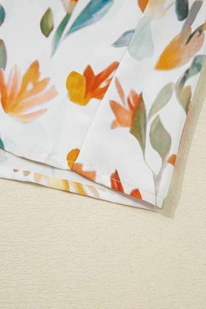 Yellow Floral Print Tie Neck Frilled Detail Long Sleeve Mini Dress