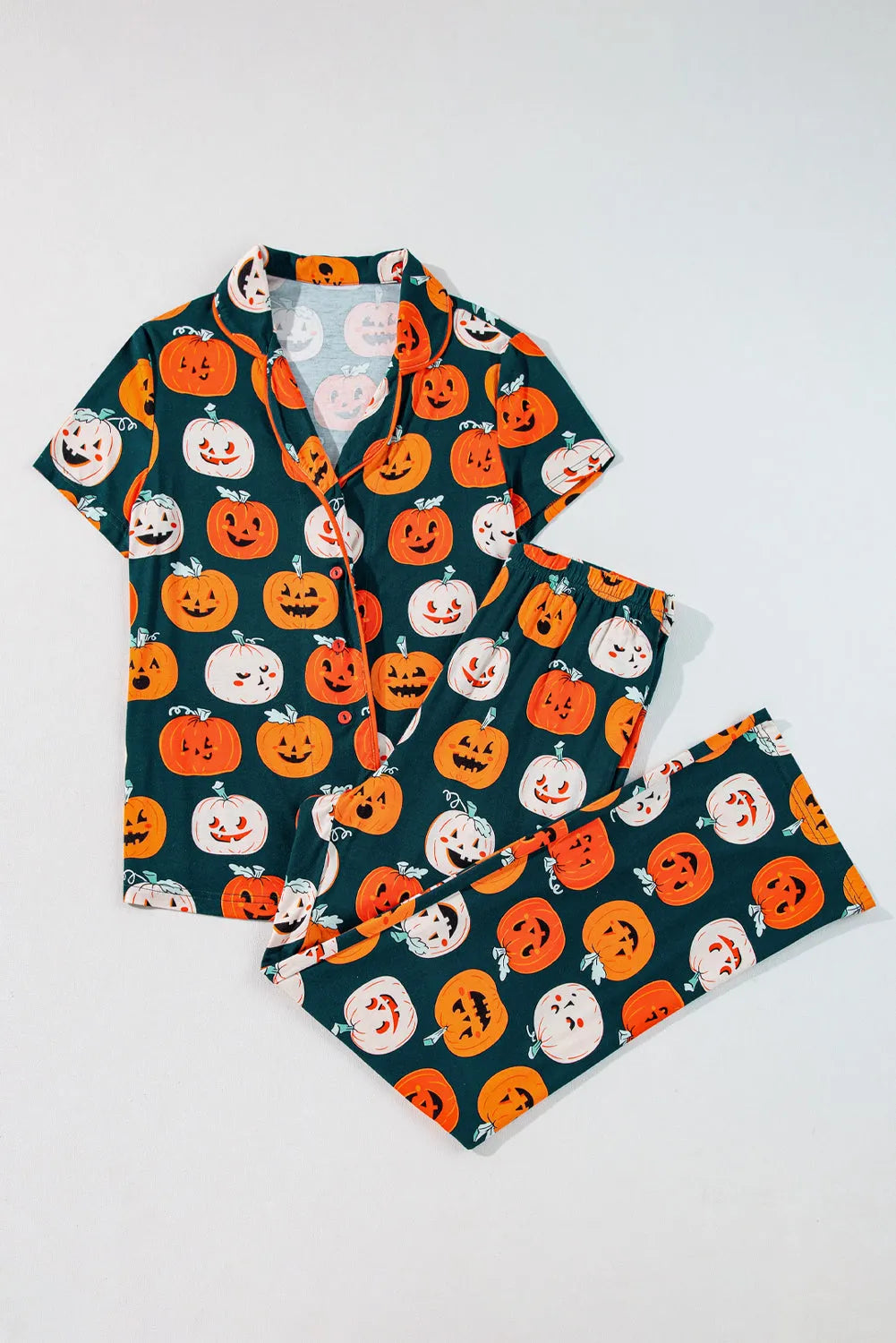 Orange Halloween Pattern Short Sleeve Shirt Pajama Set - Chic Meadow Boutique 