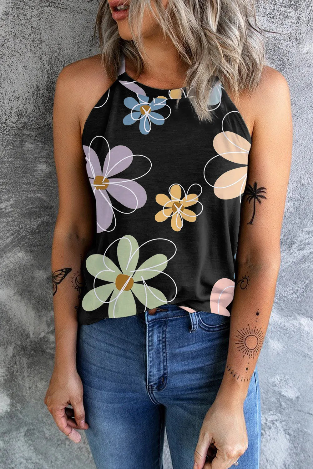 Black Sweet Floral Tank Top - Chic Meadow Boutique 