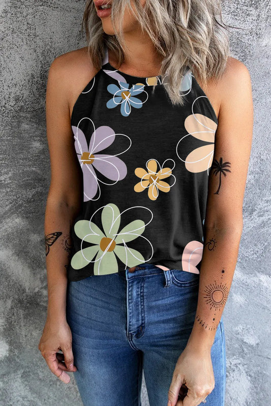 Black Sweet Floral Tank Top - Chic Meadow Boutique 