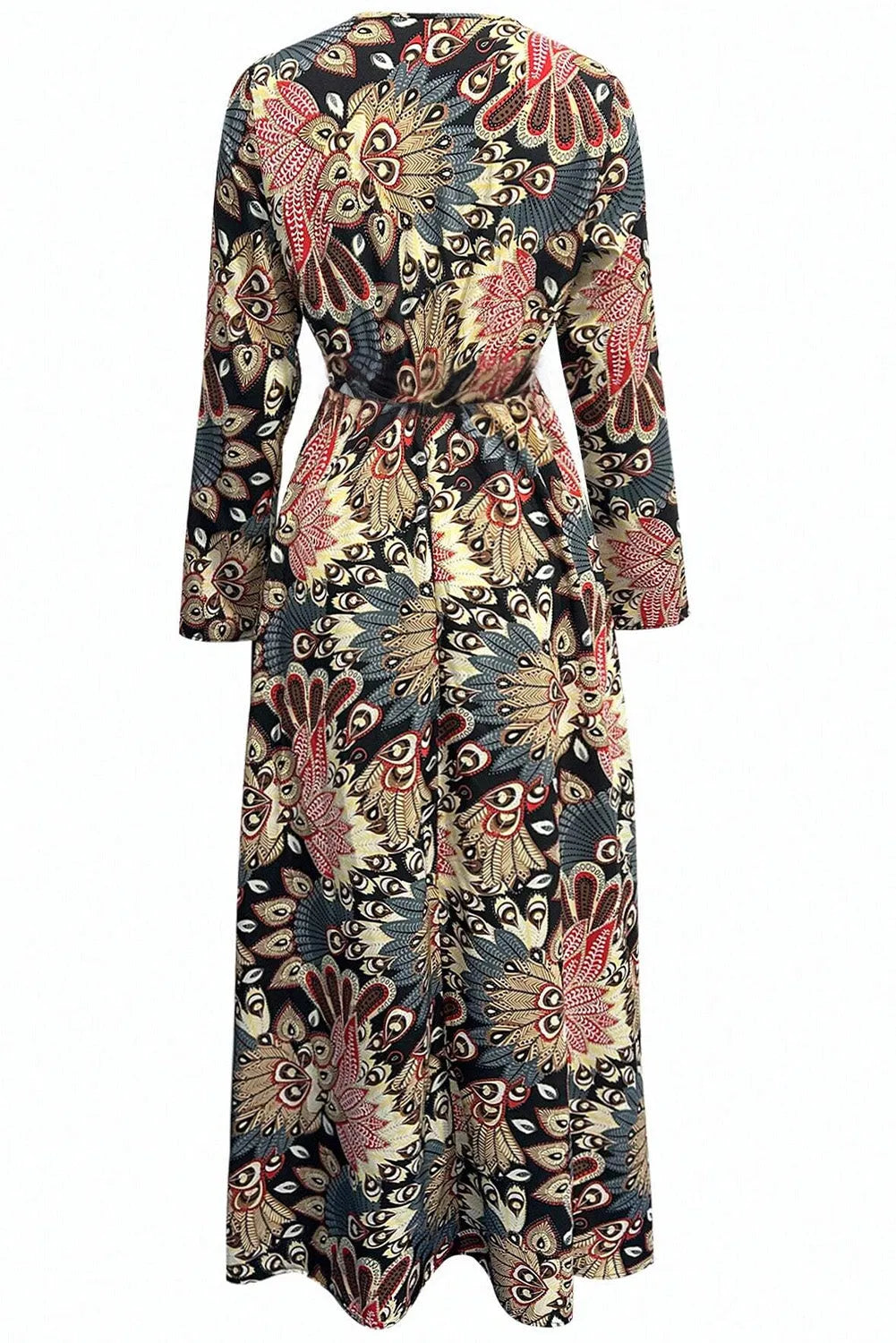 Black Floral Print V Neck Wrap High Waist Maxi Dress - Chic Meadow Boutique 