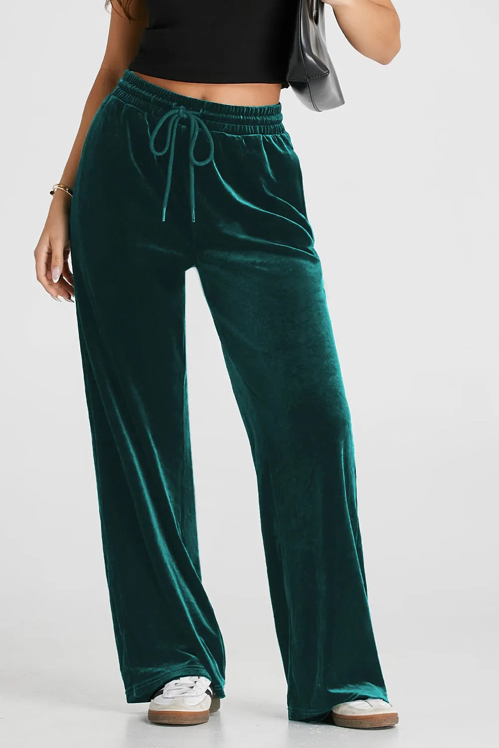 Evergreen Solid Drawstring Waist Wide Leg Pants - Chic Meadow Boutique 