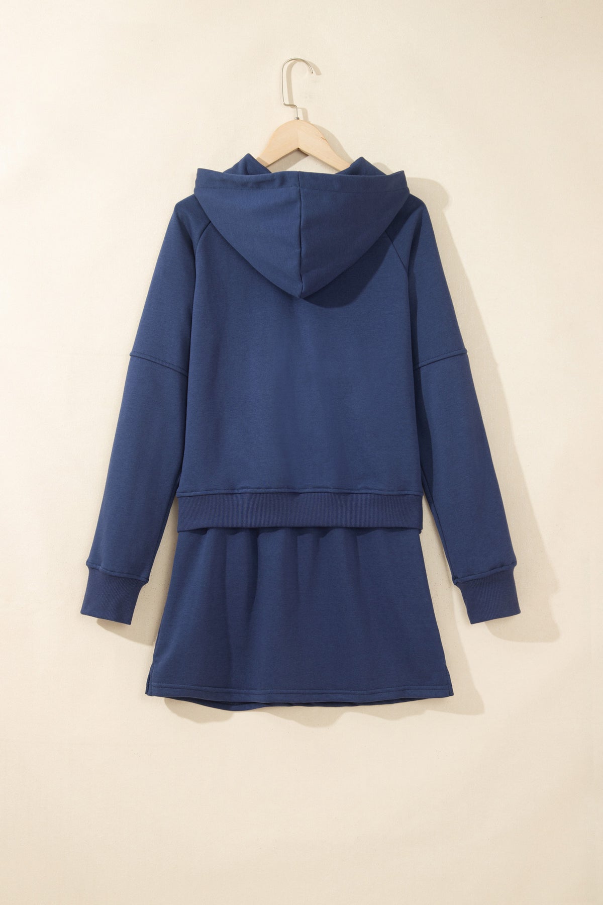 Navy Blue Long Sleeve Zip-Up Top Elastic Waist Skort Set