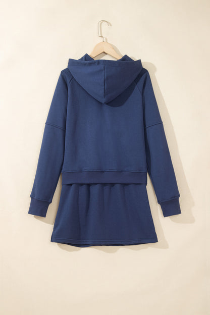 Navy Blue Long Sleeve Zip-Up Top Elastic Waist Skort Set