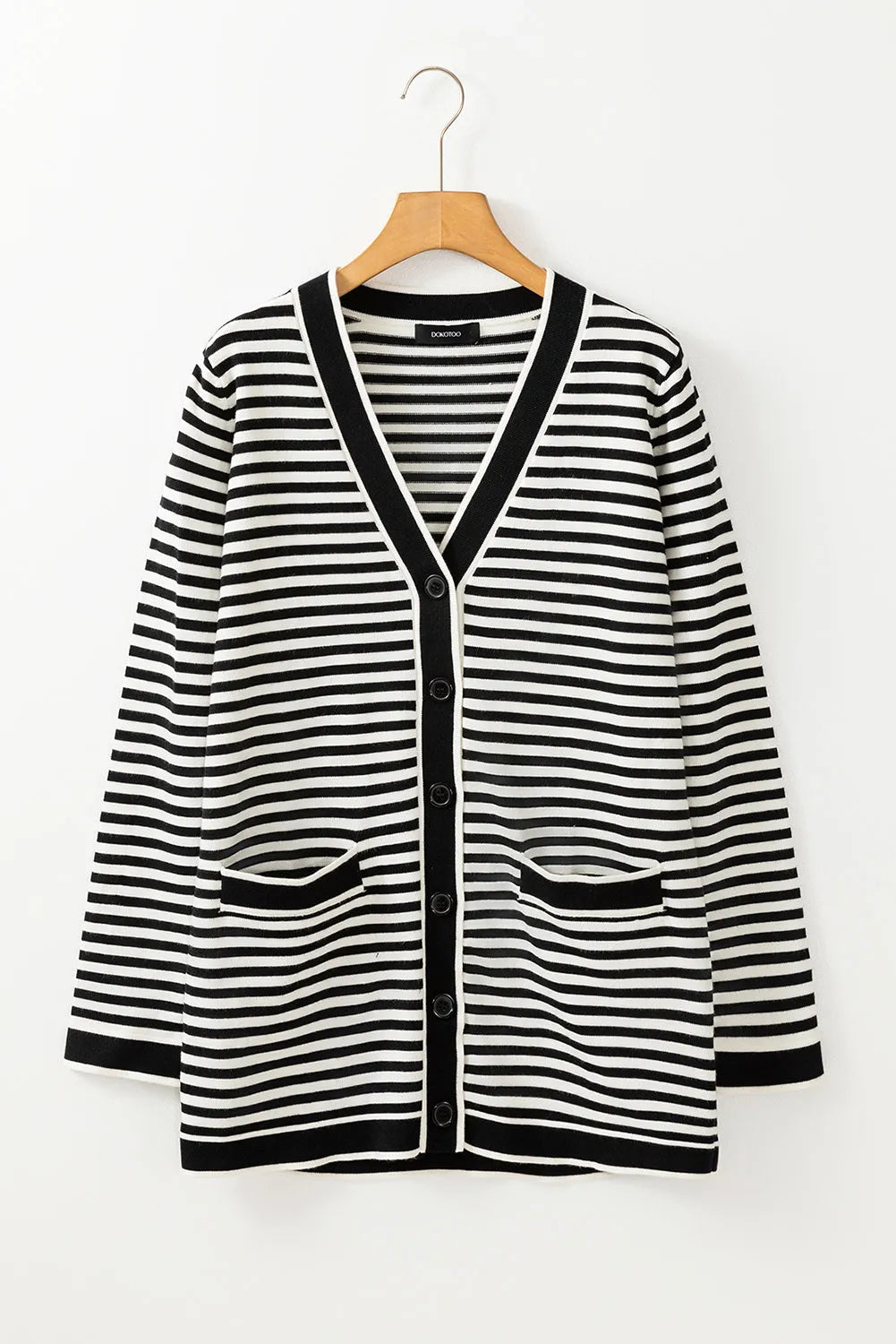 Black Stripe Long Sleeve Button up Tunic Cardigan - Chic Meadow Boutique 