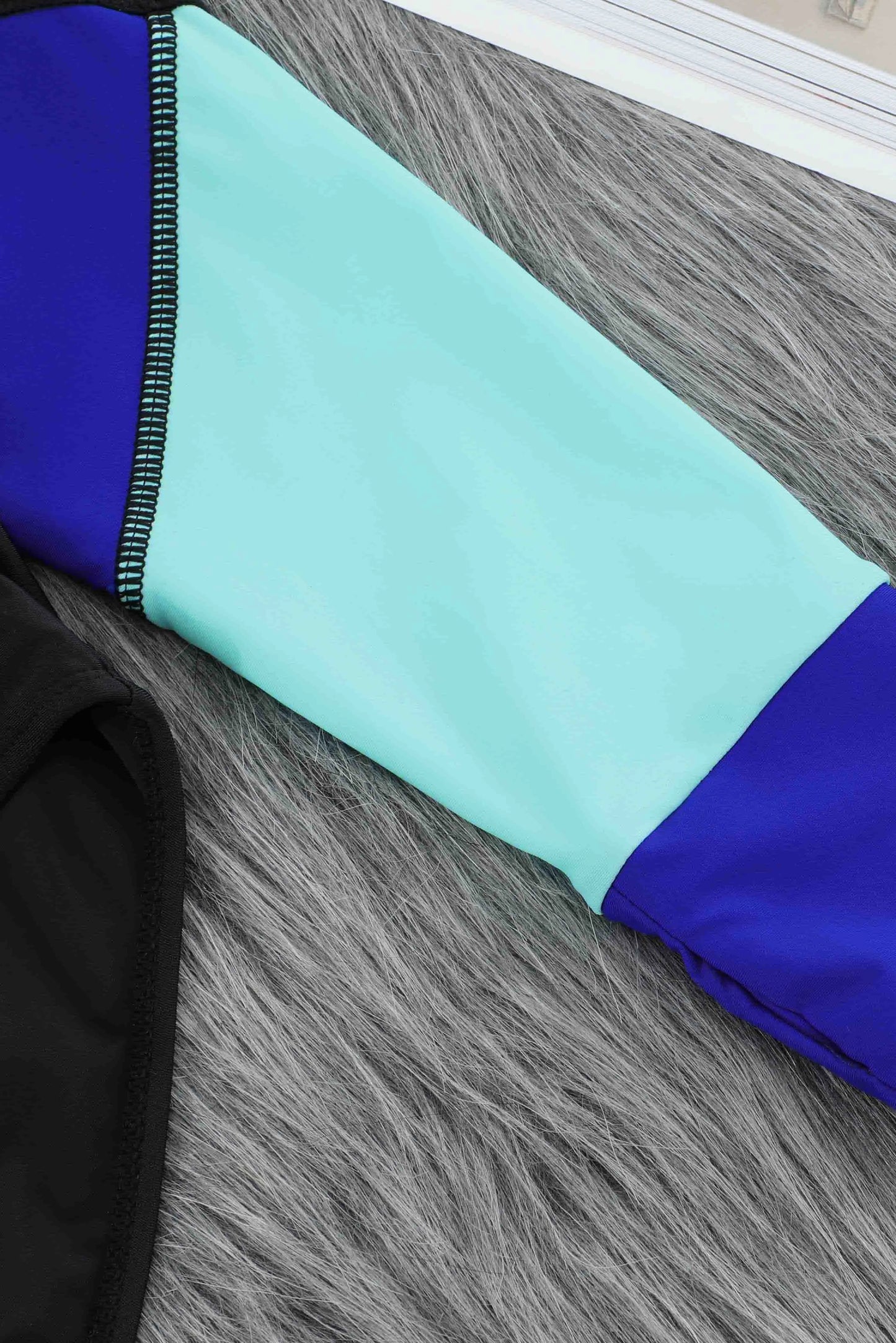 Blue Color Block Zipper Long Sleeve Rash Guard Swimwear - Chic Meadow Boutique 