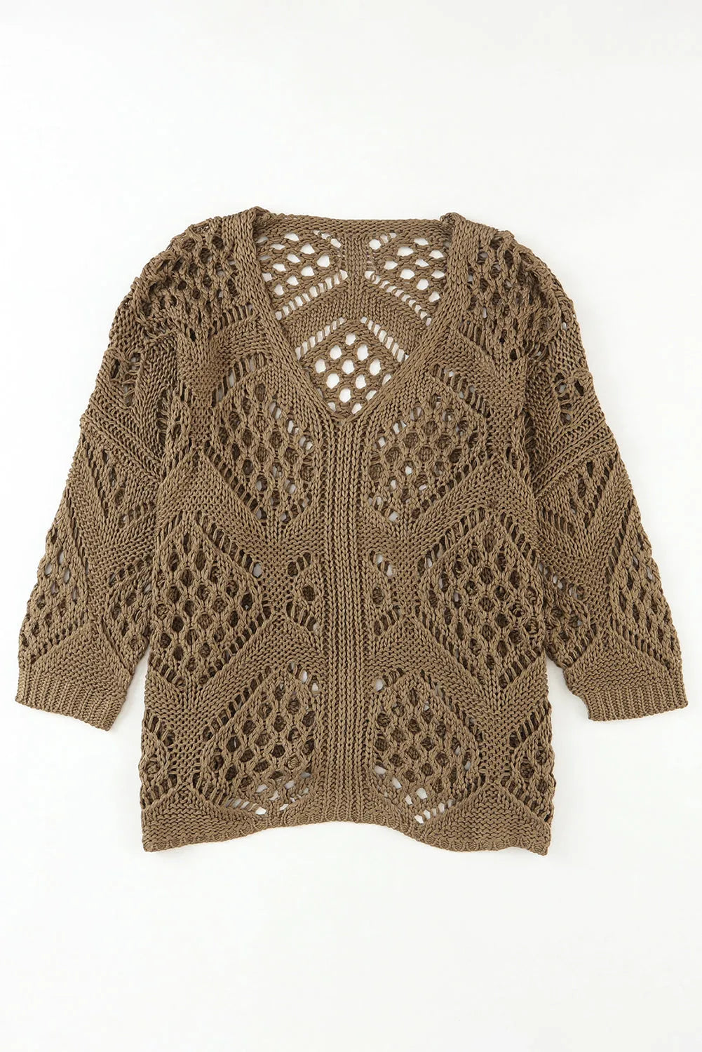 Tops/Sweaters & Cardigans Khaki Hollowed Knit V Neck Dolman Sleeve Sweater