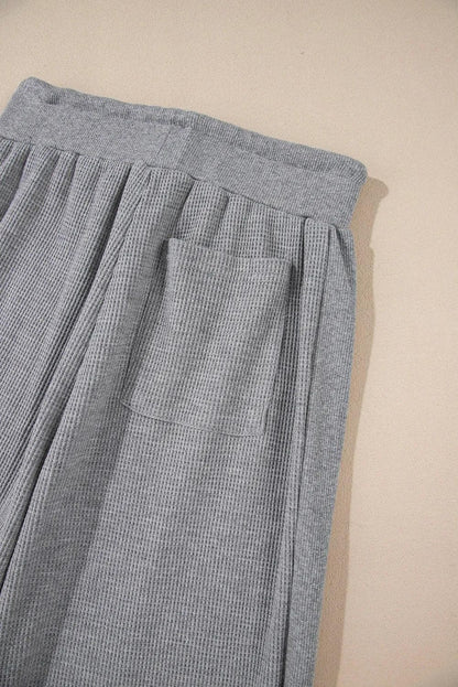 Bottoms/Pants & Culotte Gray Waffle Knit Drawstring High Waist Wide Leg Pants