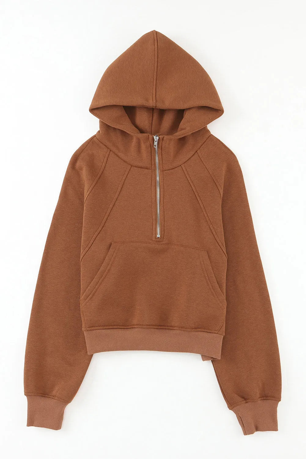 Brown Quarter Zip Kangaroo Pocket Hoodie - Chic Meadow Boutique 