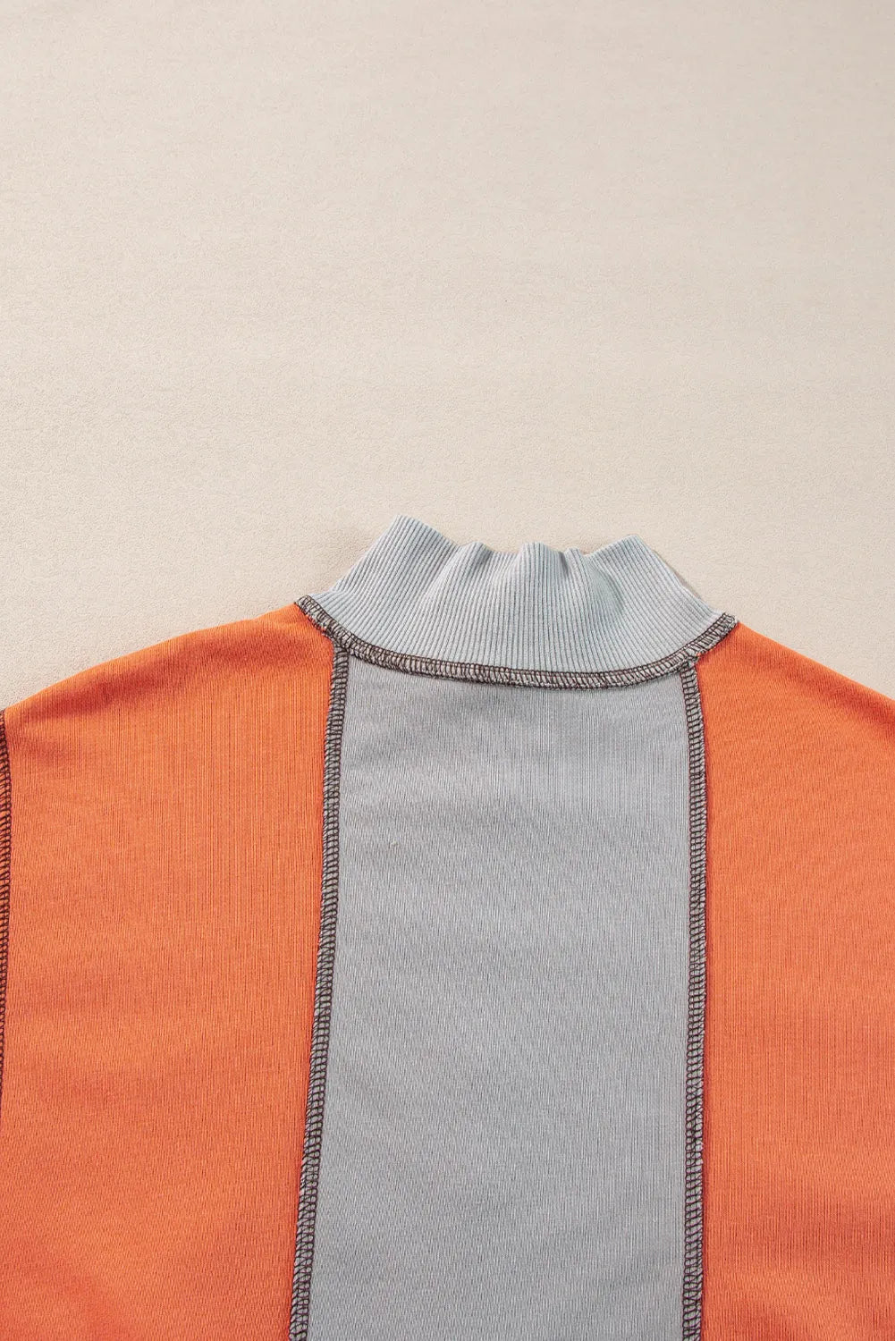 Light Grey Color Block Stitching Detail Half Zipper Sweatshirt - Chic Meadow Boutique 