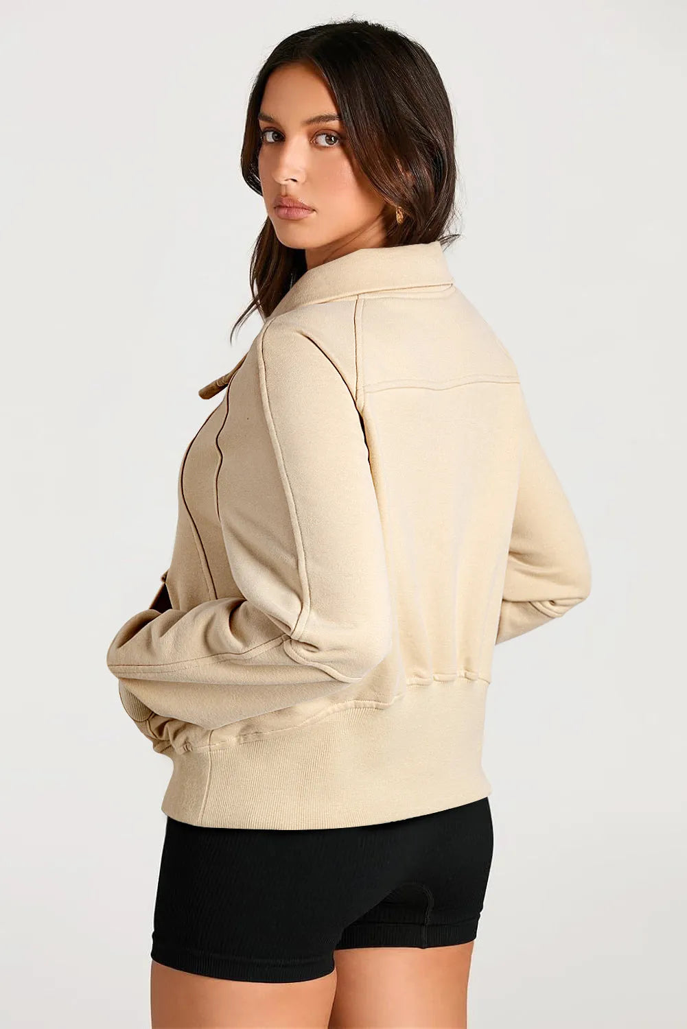 Parchment Quarter Zip Stand Neck Kangaroo Pocket Sweatshirt - Chic Meadow Boutique 