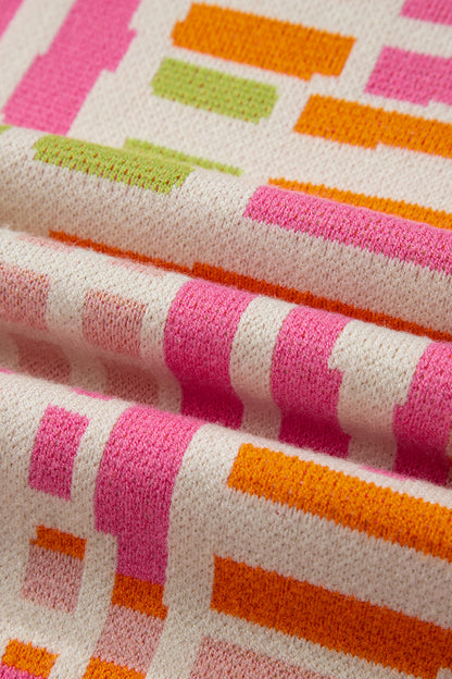 Rose Love Lines Pattern Crew Neck Puff Sleeve Sweater