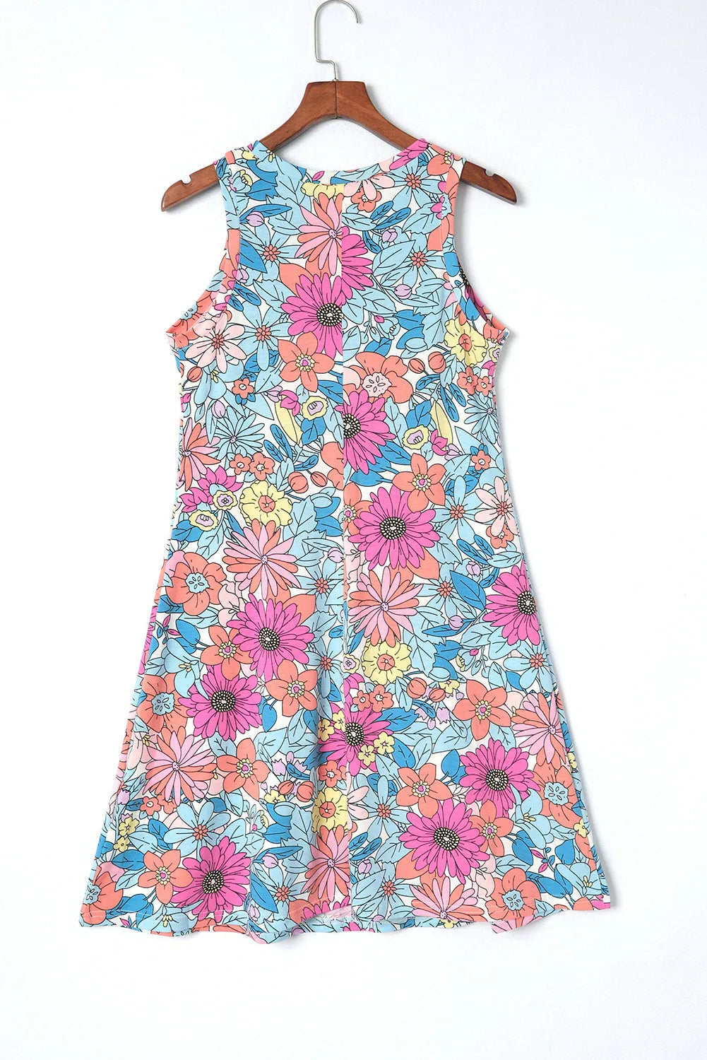 Multicolor Round Neck Sleeveless Floral Mini Dress - Chic Meadow Boutique 