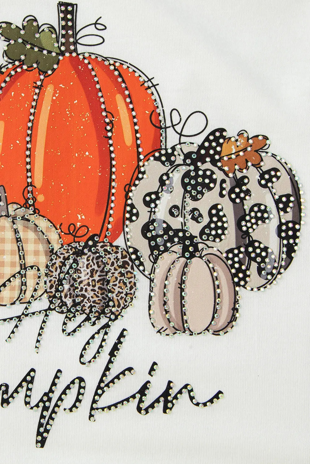 White Rhinestone Hey Pumpkin Graphic Thanksgiving Tee - Chic Meadow Boutique 