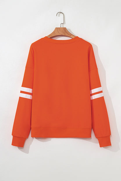Orange Varsity Striped Detail Drop Shoulder Oversized Sweatshirt