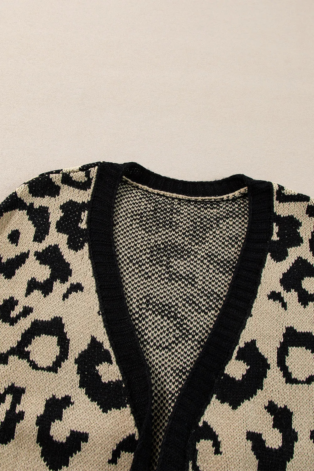 Black Stripe Sleeve Leopard Print Open Front Cardigan With Pockets - Chic Meadow Boutique 