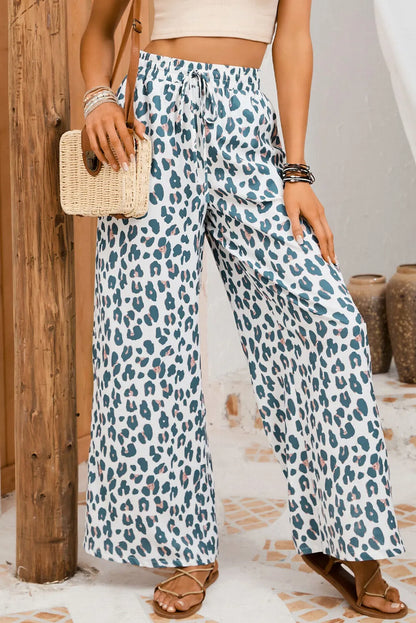 White Leopard Print Pocketed Wide Leg Pants - Chic Meadow Boutique 