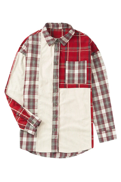 Plaid Corduroy Patchwork Shacket - Chic Meadow Boutique 